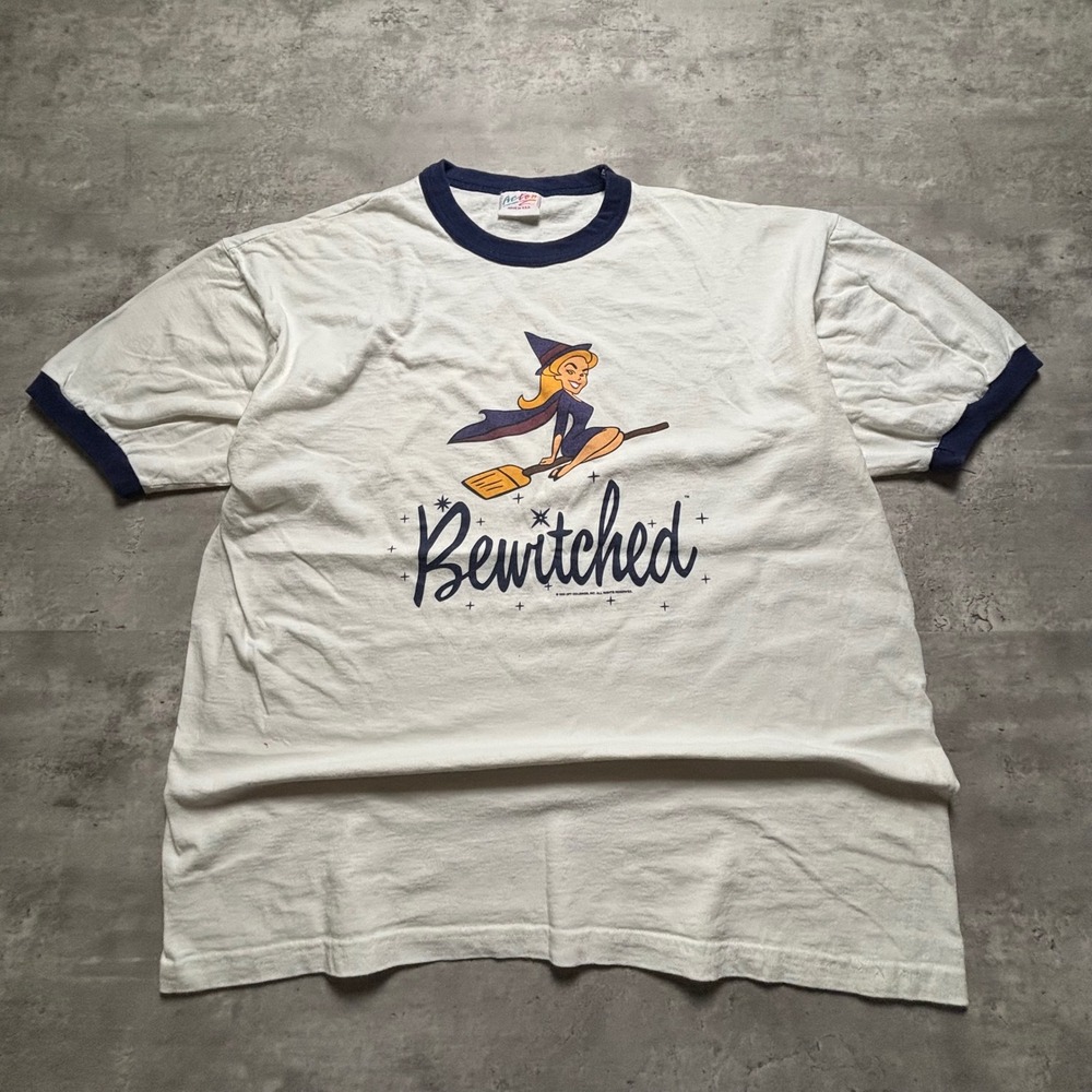 Acton Bewitched Ringer T-Shirt Large White Vintage 1995 Samantha Stephens TV